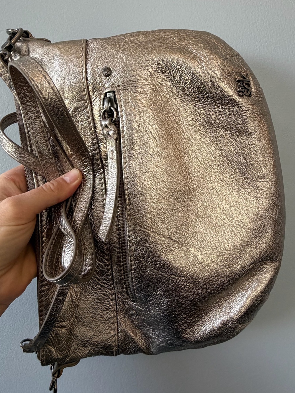 Metallic Silver 100% Leather The Sak Crossbody Bag